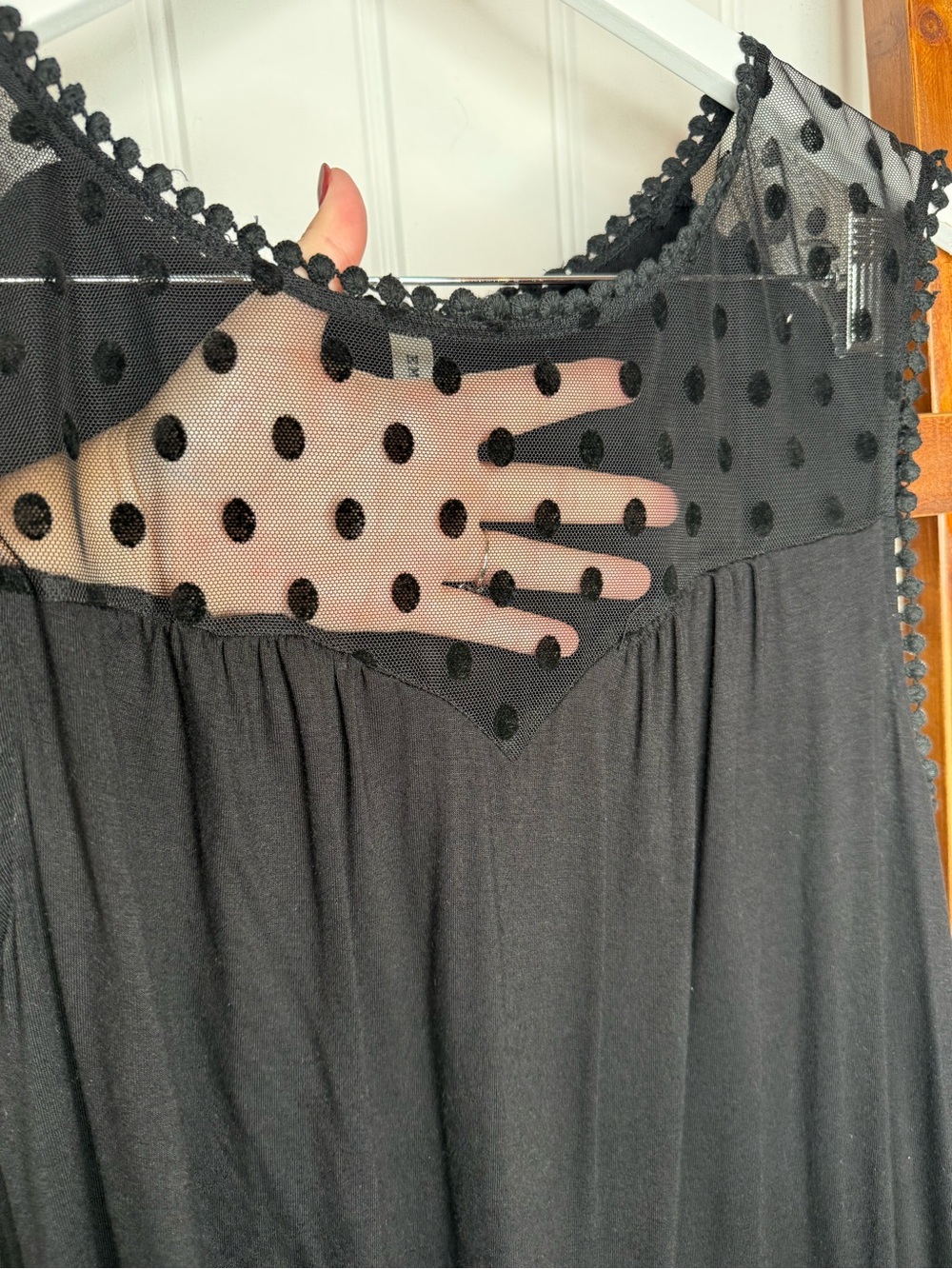 Emerald Black Swiss Dot Mesh Sleeveless Tunic Top – Size Medium - Picture 3 of 6